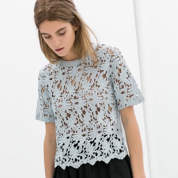 Zara Tops - Zara Blue Crochet Cropped Top T-shirt